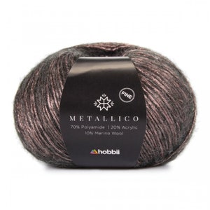 Hobbii Metallico Fine yarn, Choice of 4 colors, Shiny elegant sport weight 2 yarn, knitting or crochet yarn gift, Polyamide wool acrylic Rosaline-05