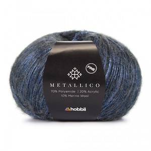 Hobbii Metallico Fine yarn, Choice of 4 colors, Shiny elegant sport weight 2 yarn, knitting or crochet yarn gift, Polyamide wool acrylic Titanium Blue - 08