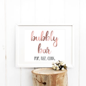 Bubbly Bar Sign, Printable Wedding Bar Sign, Mimosa Bar Sign, Bridal Shower Signs, Wedding Shower Sign, Bachelorette Party Sign, Rose Gold