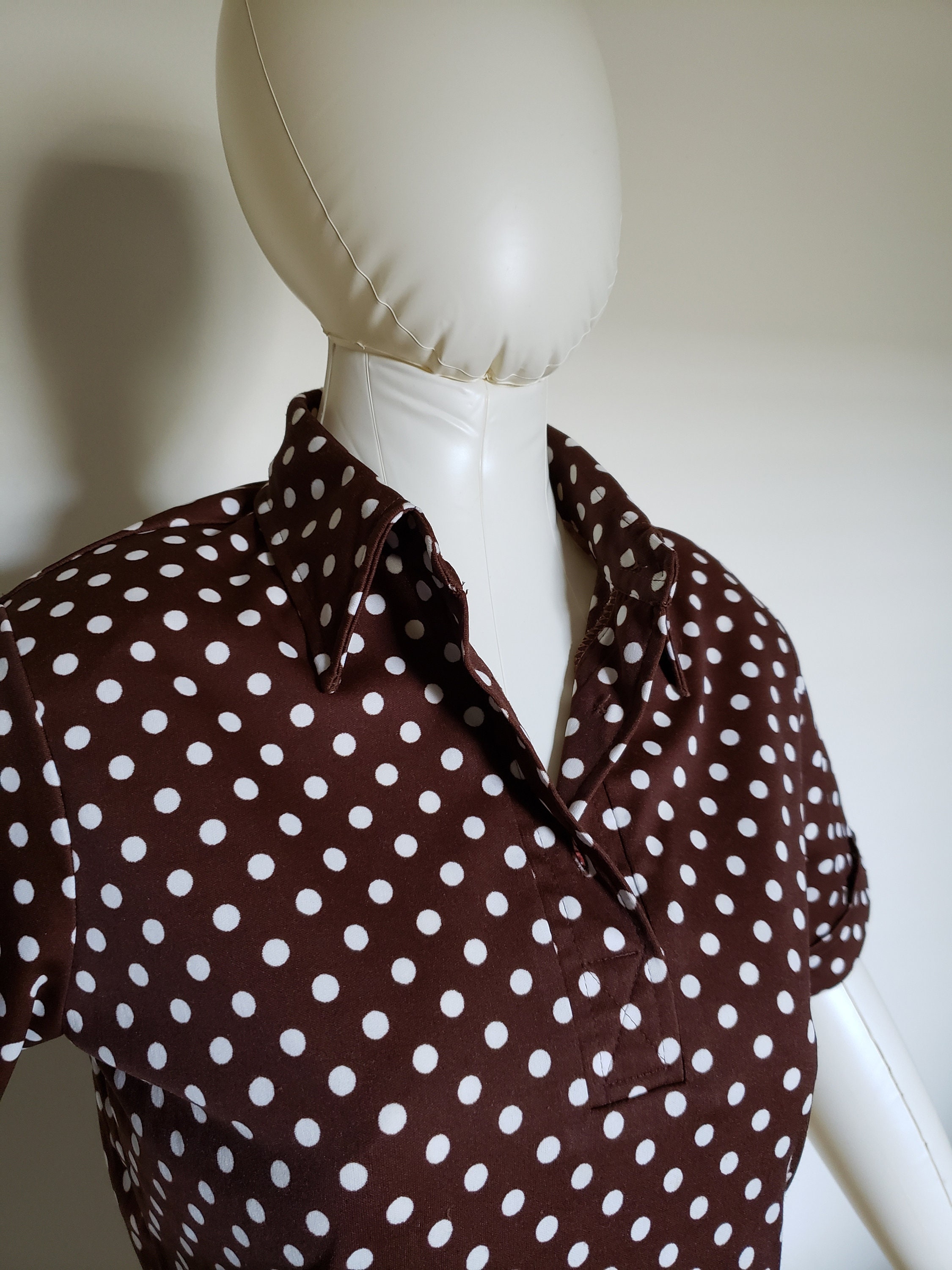 Brown and White Polka Dot Blouse | Etsy 
