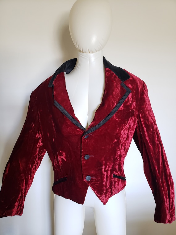 Vintage 1960's Red Crushed Velvet Tuxedo Jacket