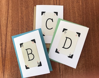 Personalised card, Initials Card made with Vintage Playing Card