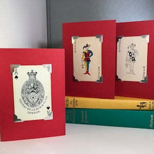 Greeting Cards made with vintage playing cards, Joker card and Decorative Ace