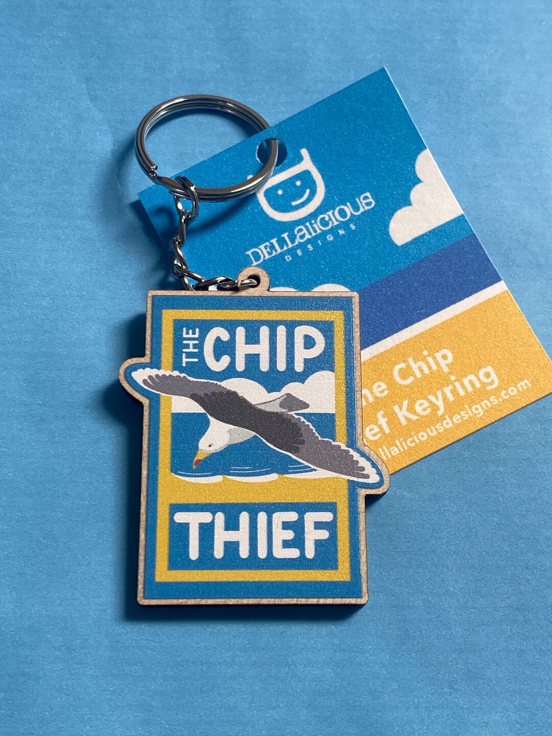 The Chip Thief Key Rings, Seagull Keyring, Seaside Keyring, Wooden Key ...