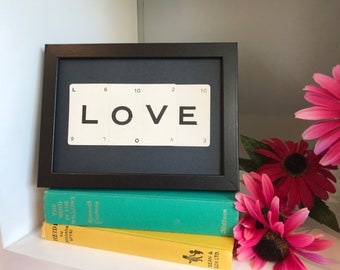 Love wall art made with vintage game cards, Framed Picture, Love Framed