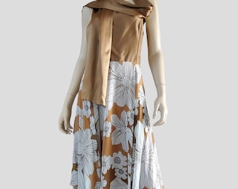1980s Vintage Silk Strapless Dress Floral, Spiegel, Size 10, Convertible Sash Evening Dress