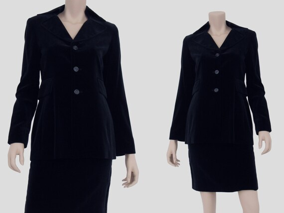 1990s Vintage Blue Velvet Suit Cotton Velvet Elega