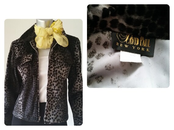 1990s Vintage Animal Print Zip Up Jacket, Leopard… - image 3