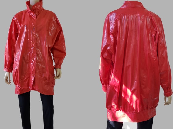 1980s Vintage Red Vinyl Jacket, Streetwear Jacket… - image 3