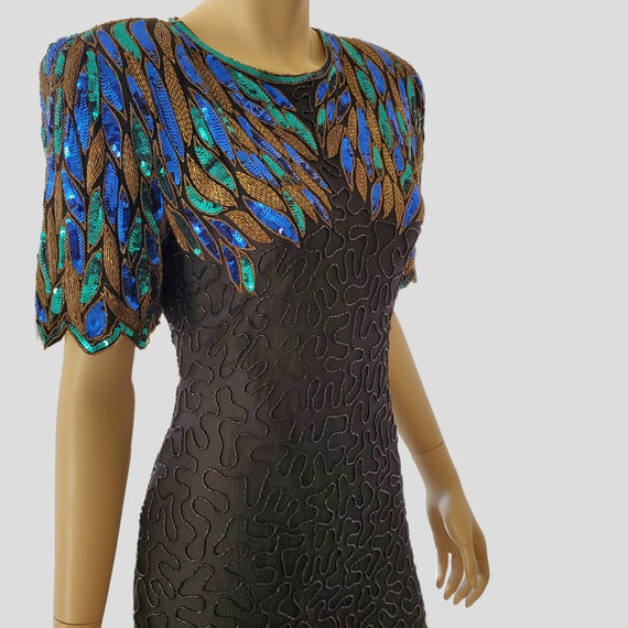 1980s Vintage Sequined Dress, Beaded Silk Dress, … - image 6