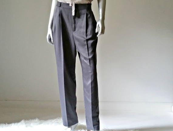 1980s Vintage Pleated Baggy Pants, Dark Gray, Hig… - image 1
