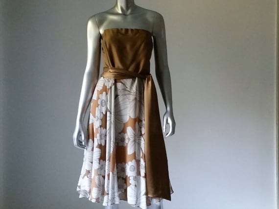 1980s Vintage Floral Chiffon and Raw Silk Dress Sa