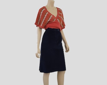 70s Vintage Corduroy A-Line Skirt - Navy Blue Union Made