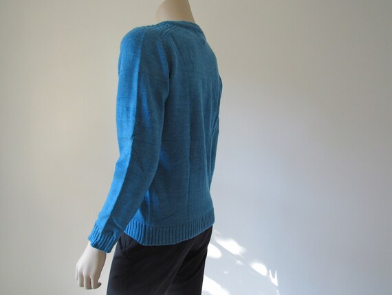 1950s Vintage Cerulean Blue Cable Knit Crewneck B… - image 2