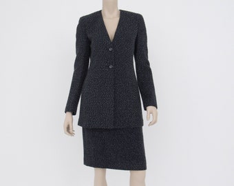 1990s Vintage Collarless Skirt Suit, Dana Buchman Suit, Elegant Suits for Women,