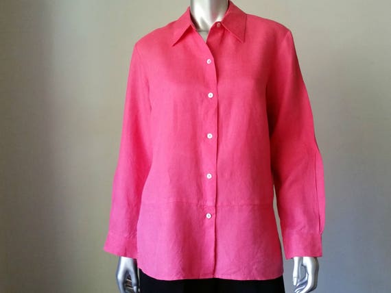 1990s Vintage Irish Linen Shirt, Button Up Blouse… - image 2