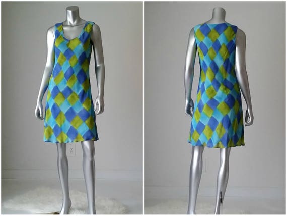 1990s Vintage Rayon Sleeveless Bias Cut Dress, Aq… - image 4