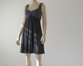 1990s Vintage Silk Dress, Chiffon Silk  Empire Waist Dress, Donna Ricco, Sleeveless Dress, Cocktail Dress, LBD, Little Black Dress