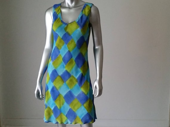 1990s Vintage Rayon Sleeveless Bias Cut Dress, Aq… - image 1