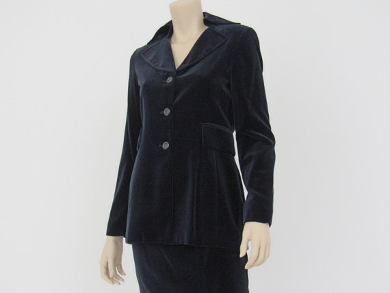 1990s Vintage Velvet Suit, Mod, 90s does 60s, Blu… - image 6