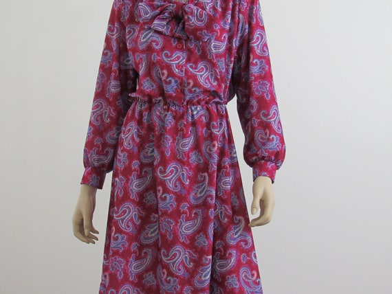 1980s Vintage Paisley Dress, Bishop Sleeves, Tie … - image 5