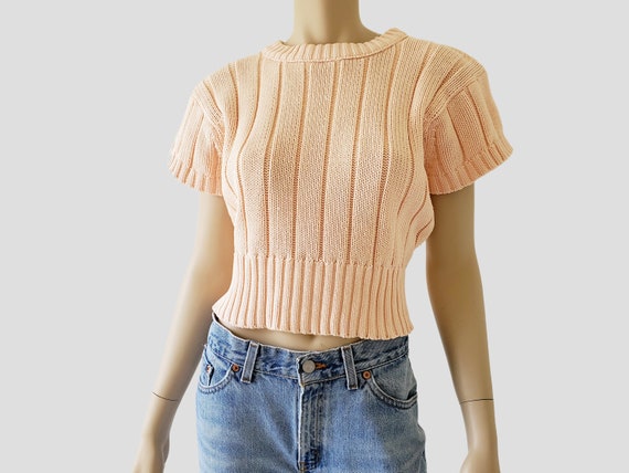 1980s Vintage Chunky Cotton Crop Sweater Short Sle