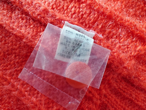 1980s Vintage Mohair Cardigan, Vermillon Red Card… - image 10