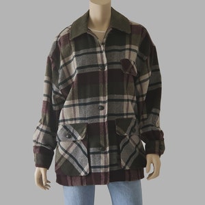 90s Vintage Plaid Chore Jacket: Wool Blend Barn Coat, Leather Collar