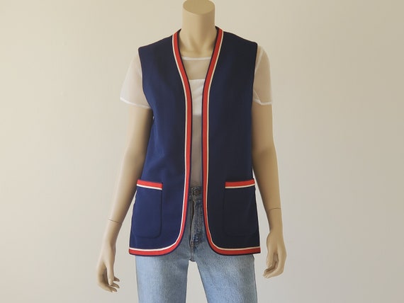 1960s Vintage Mod Top, Red White Blue Double Knit