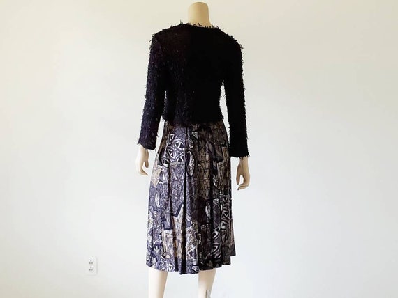 1980s Vintage Rayon Midi Skirt Black Print Abstra… - image 5