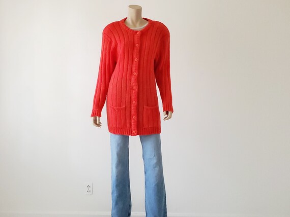 1980s Vintage Mohair Cardigan, Vermillon Red Card… - image 3