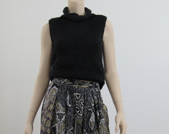 1990s Vintage Chunky Black Knit Top Funnel Neck Sleeveless EXPRESS Minimal