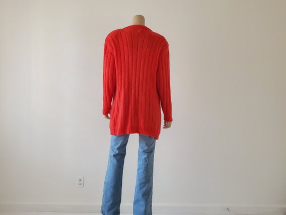 1980s Vintage Mohair Cardigan, Vermillon Red Card… - image 7