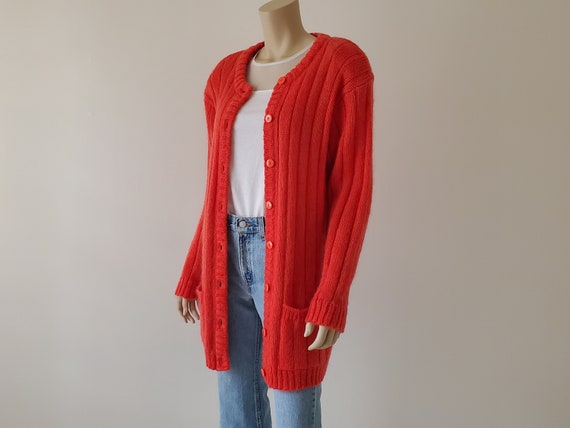 1980s Vintage Mohair Cardigan, Vermillon Red Card… - image 4