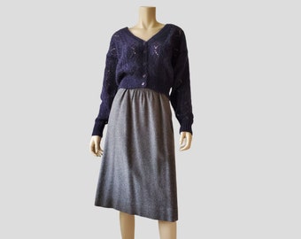 80s Vintage Gray Wool Skirt: Flannel A-Line with Pockets