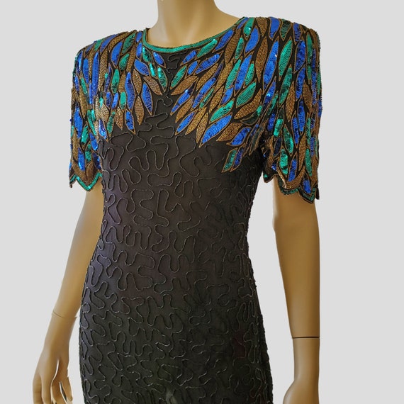 1980s Vintage Sequined Dress, Beaded Silk Dress, … - image 7