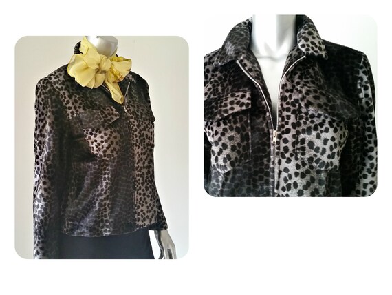 1990s Vintage Animal Print Zip Up Jacket, Leopard… - image 6