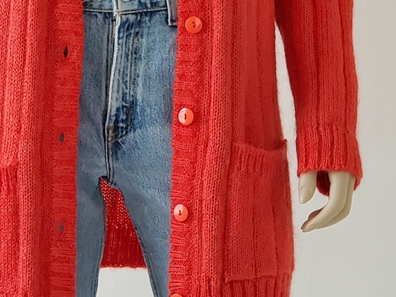 1980s Vintage Mohair Cardigan, Vermillon Red Card… - image 5
