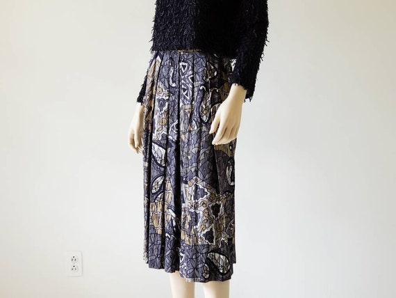 1980s Vintage Rayon Midi Skirt Black Print Abstra… - image 6