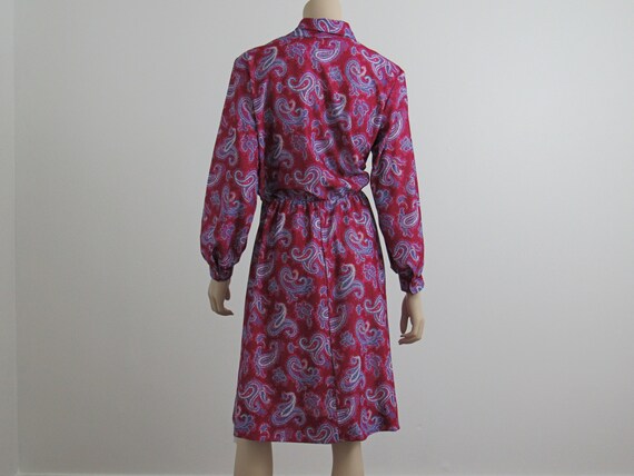 1980s Vintage Paisley Dress, Bishop Sleeves, Tie … - image 4