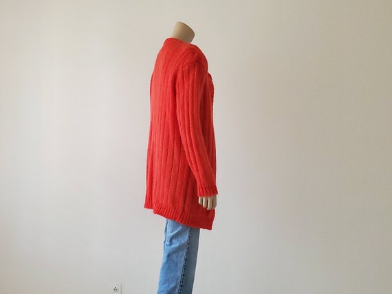1980s Vintage Mohair Cardigan, Vermillon Red Card… - image 8