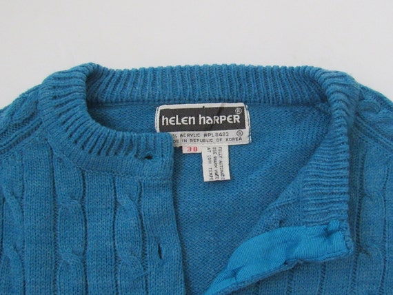 1950s Vintage Cerulean Blue Cable Knit Crewneck B… - image 10