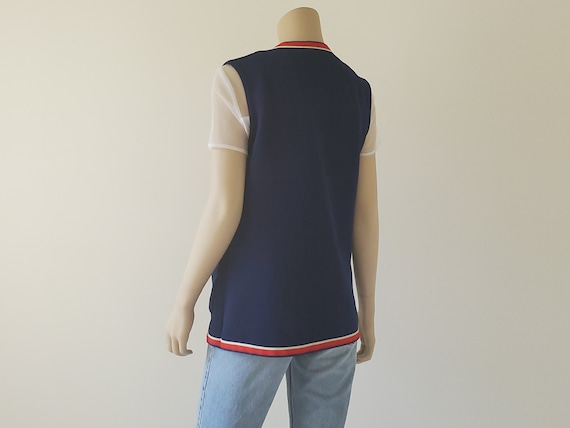 1960s Vintage Mod Top, Red White Blue Double Knit… - image 3