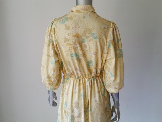 VINTAGE 60s 70s YELLOW WHITE FLORAL EMBROIDERED PUFF SLEEVE BOHO MAXI DRESS 10 main image 1