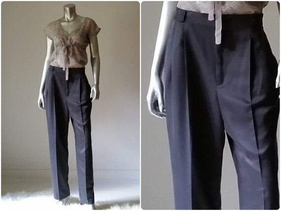 1980s Vintage Pleated Baggy Pants, Dark Gray, Hig… - image 2