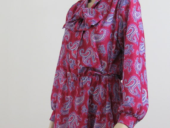 1980s Vintage Paisley Dress, Bishop Sleeves, Tie … - image 2