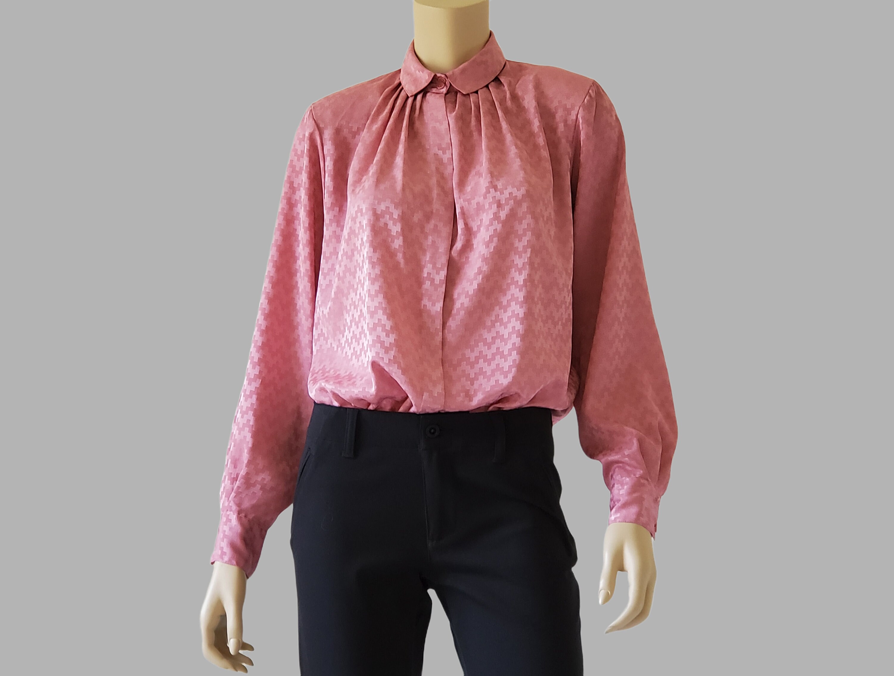 1980s Vintage Pink Blouse High Neck 
