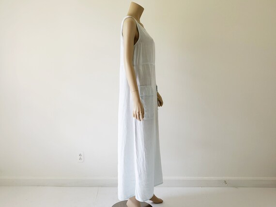 1990s Vintage Maxi Linen Dress Blue Long Sleevele… - image 9