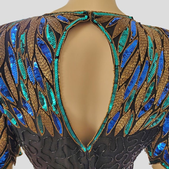 1980s Vintage Sequined Dress, Beaded Silk Dress, … - image 4