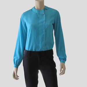 80s Vintage Turquoise Pleated Blouse - Size 8